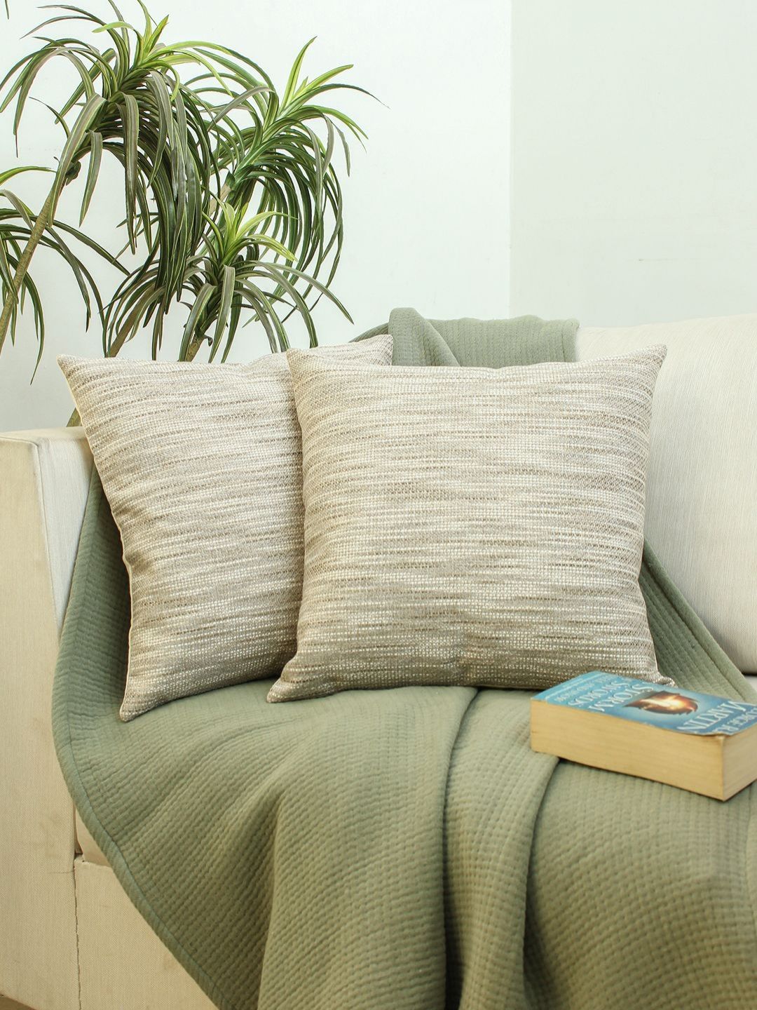 HOMPRIN Cream 2 Pieces Abstract Printed Square Cotton Cushion Cover-picture-19