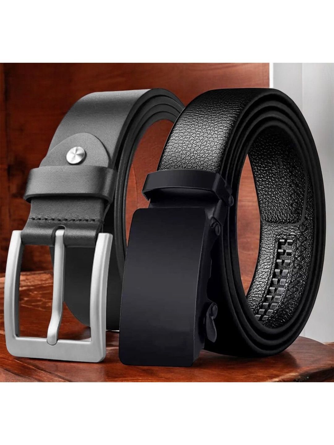 The Roadster Lifestyle Co. Men Set Of 2 Textured Genuine Leather Belts-picture-31