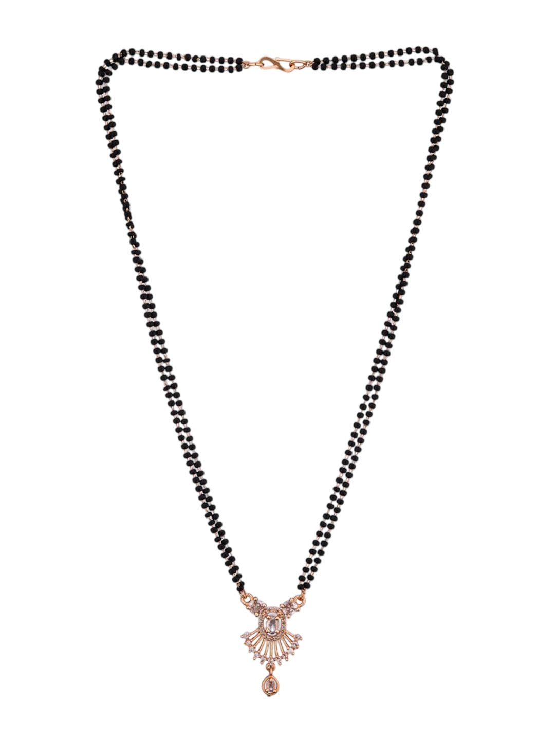ATIBELLE Set of 2 Rose Gold-Plated Cubic Zirconia Studded & Beaded Mangalsutras