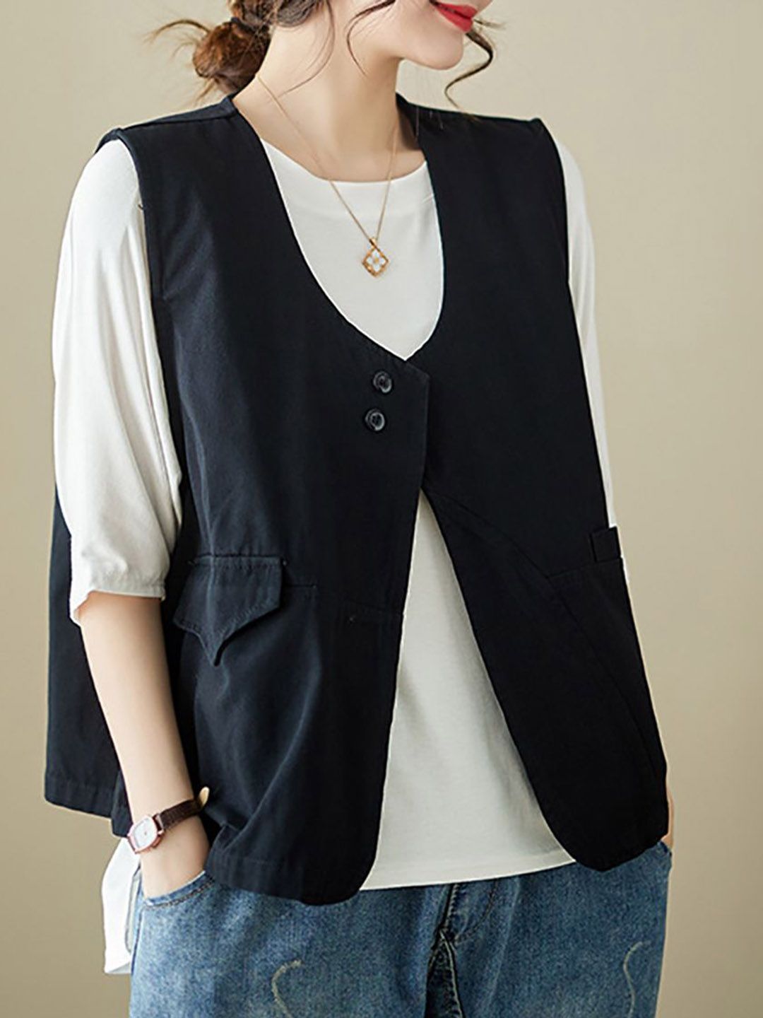 StyleCast x Revolte Women Collarless Tailored Jacket