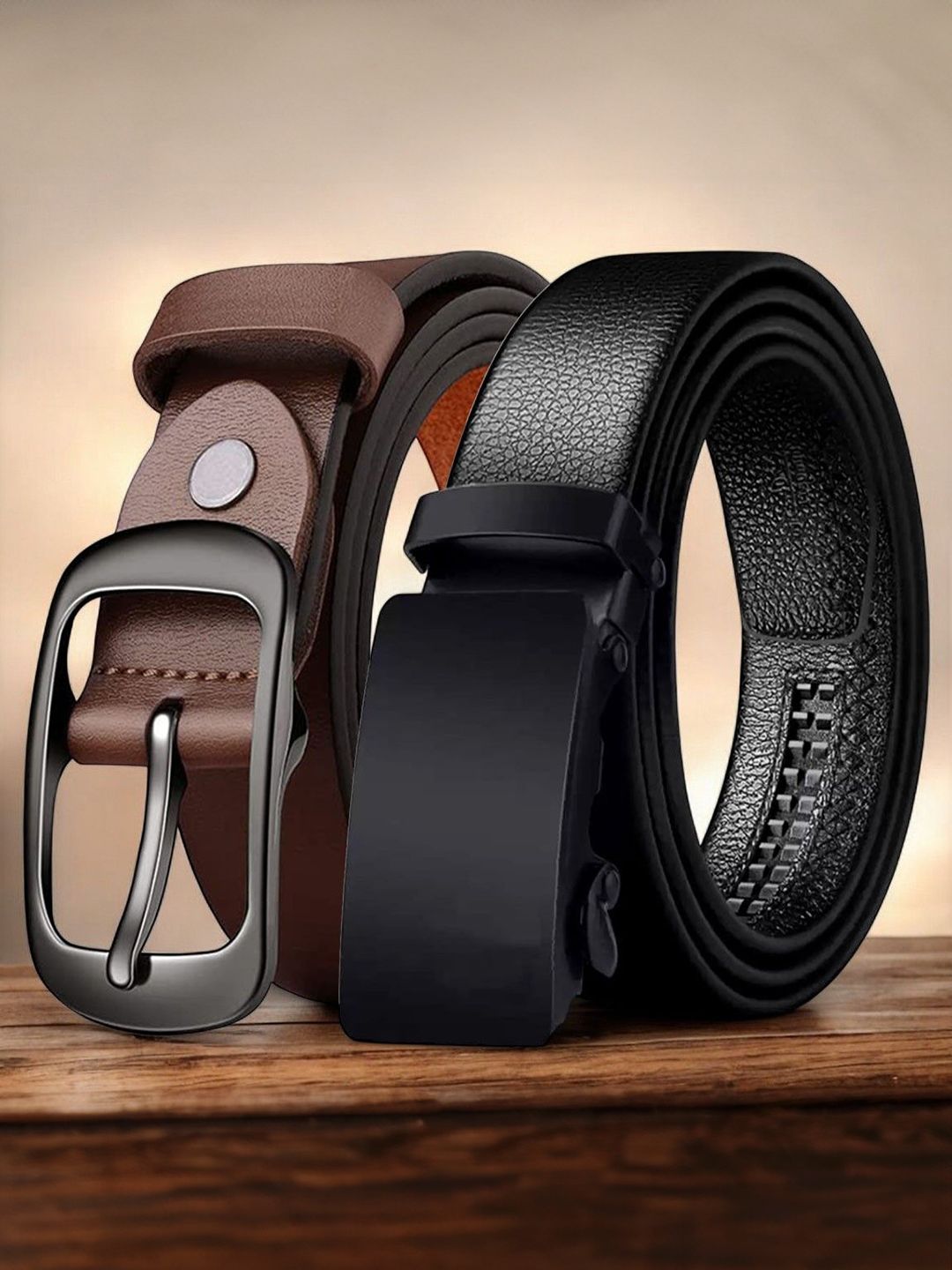 The Roadster Lifestyle Co. Men Set Of 2 Textured Leather Belts-picture-39