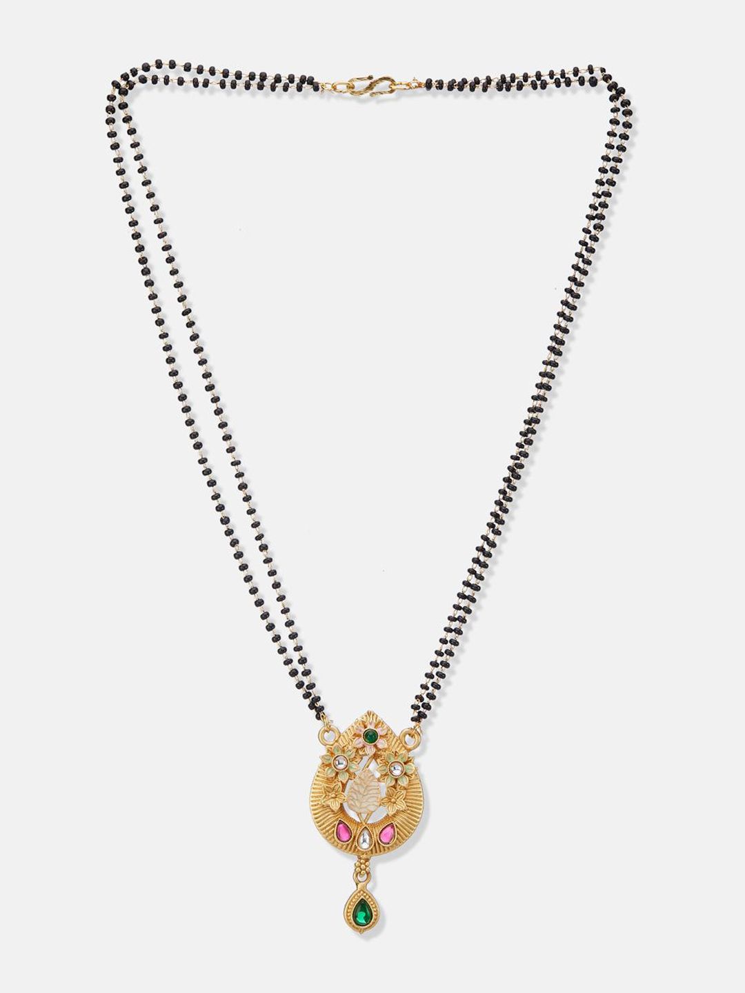 ATIBELLE Set of 2 Gold-Plated Cubic Zirconia Stone Studded & Beaded Mangalsutras