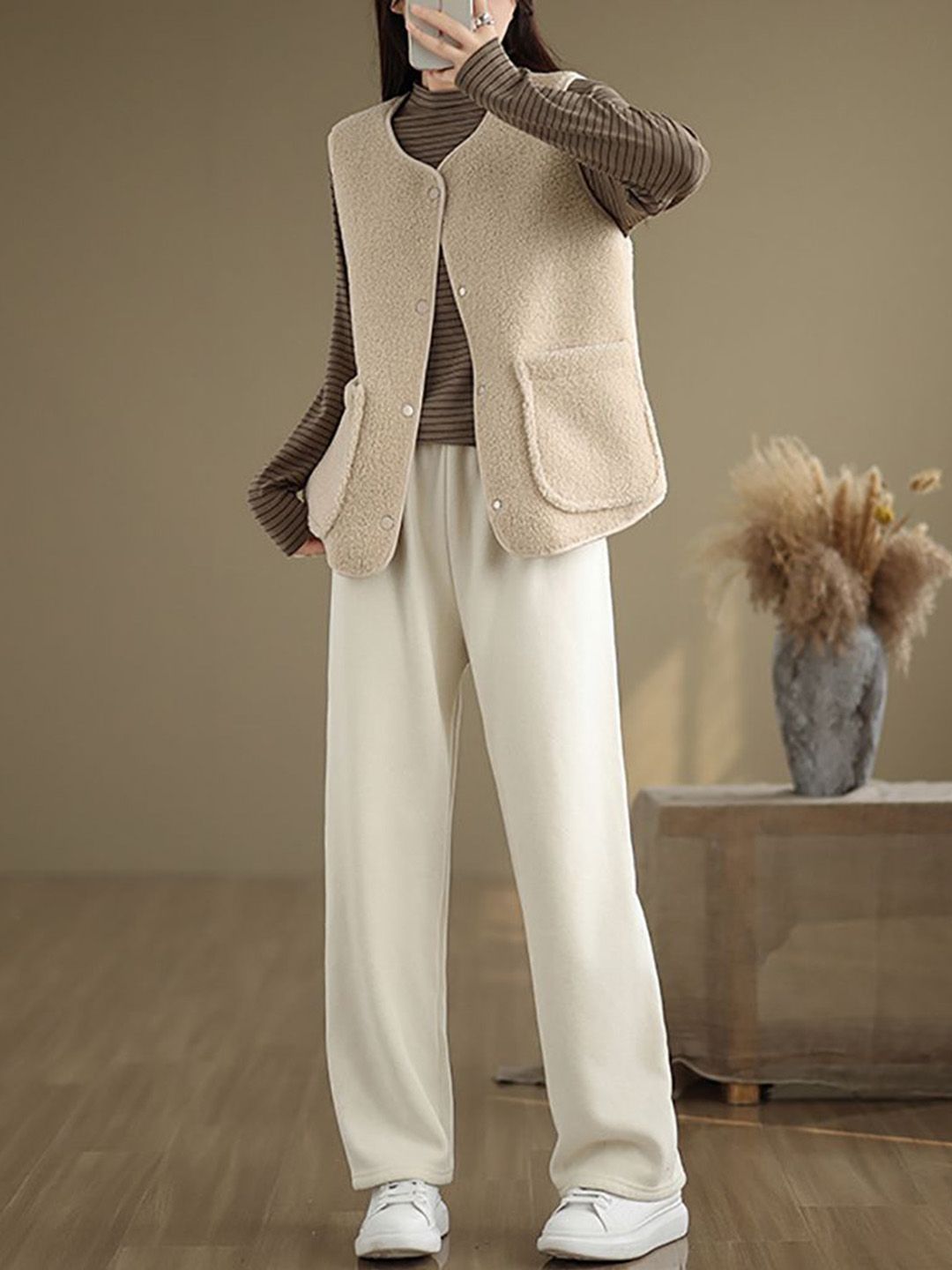 StyleCast x Revolte Beige Sleeveless Jacket