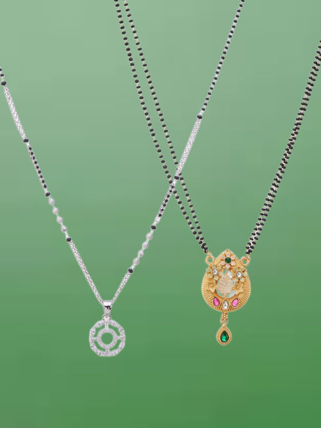 ATIBELLE Set Of 2 Gold-Plated Cubic Zirconia Studded Mangalsutras