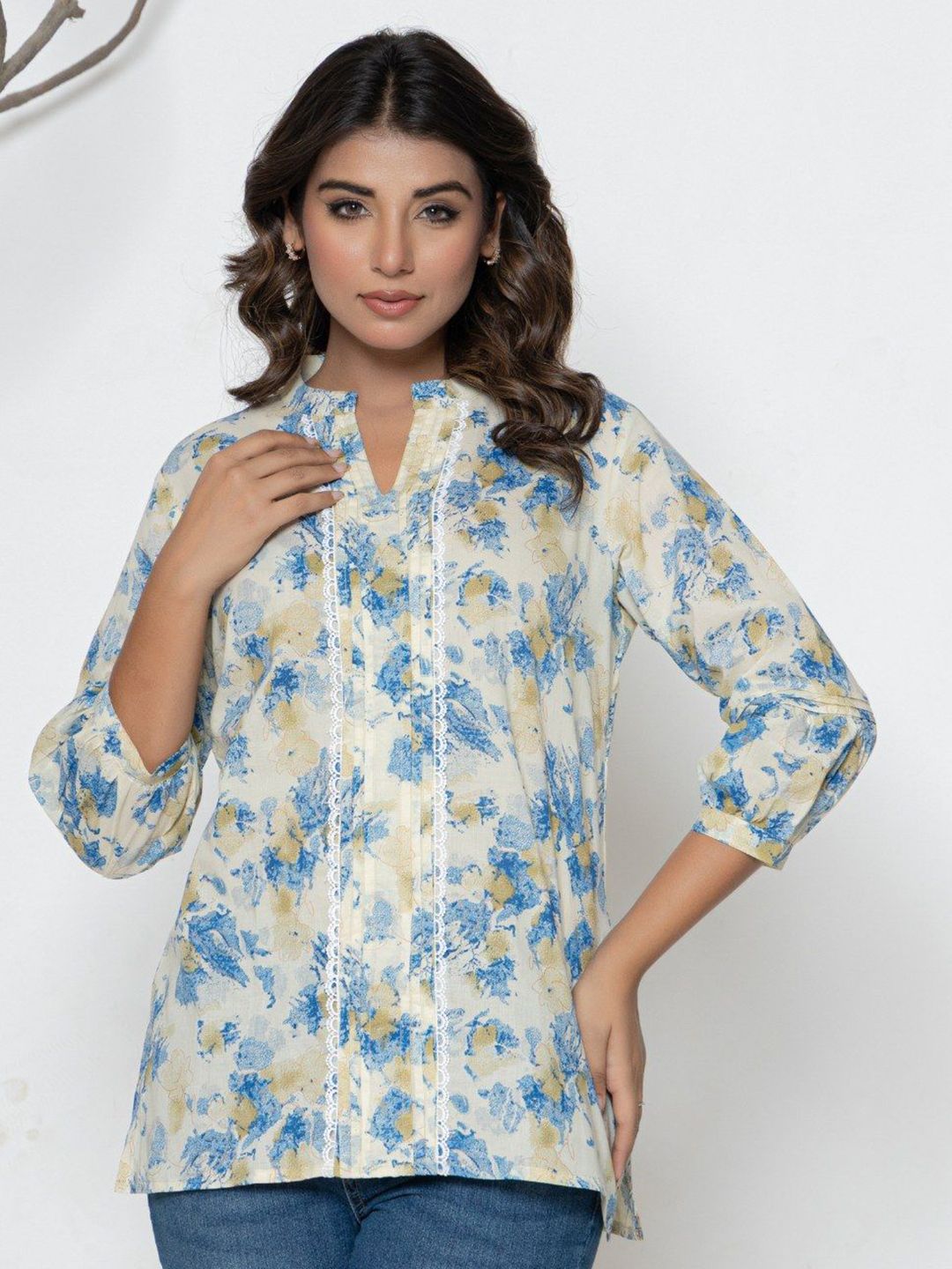 VEDANA Women Floral Printed Pure Cotton Shirt Style Top-picture-14