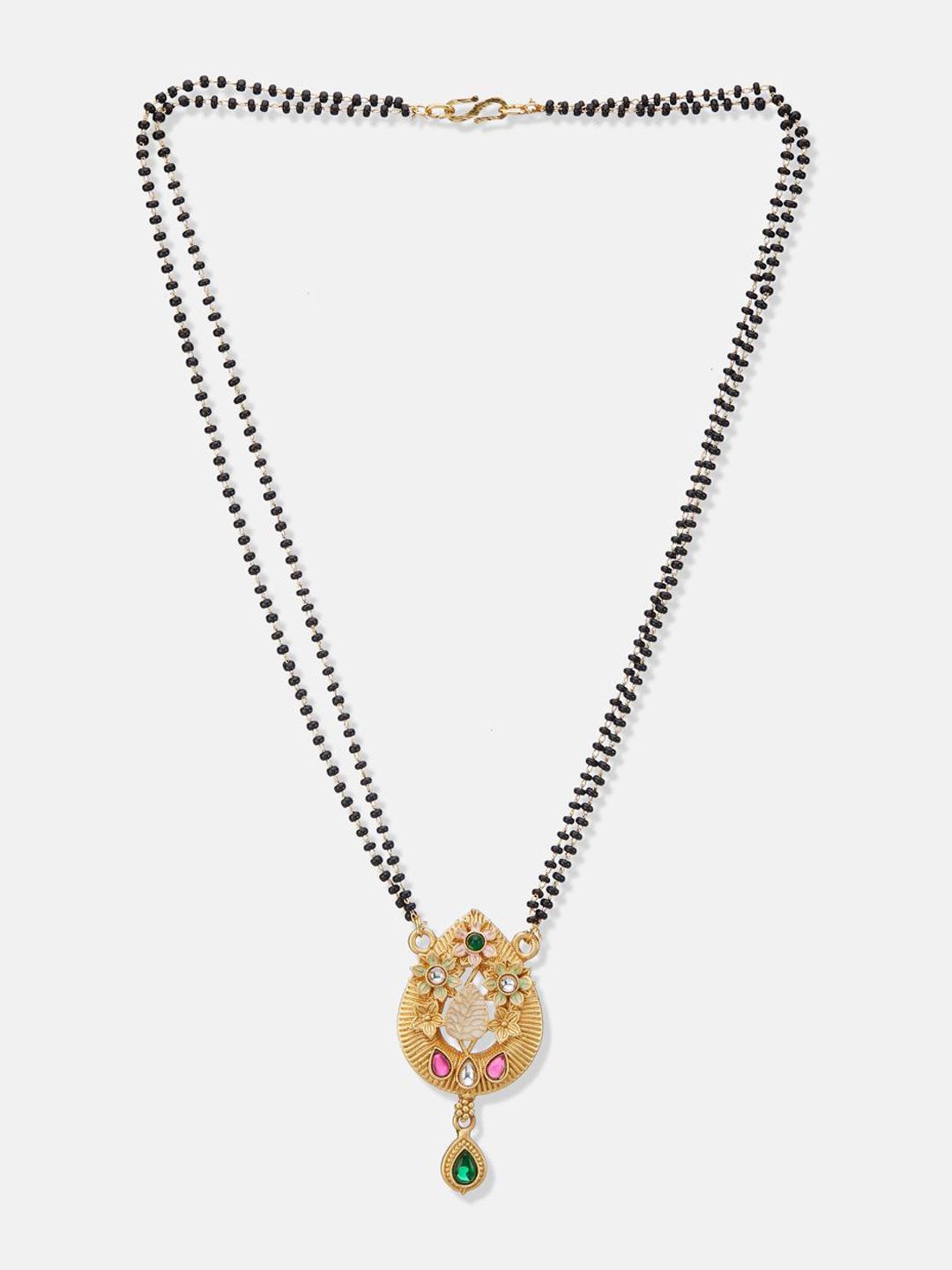 ATIBELLE Set of 2 Gold-Plated Cubic Zirconia Stone Studded & Beaded Mangalsutras