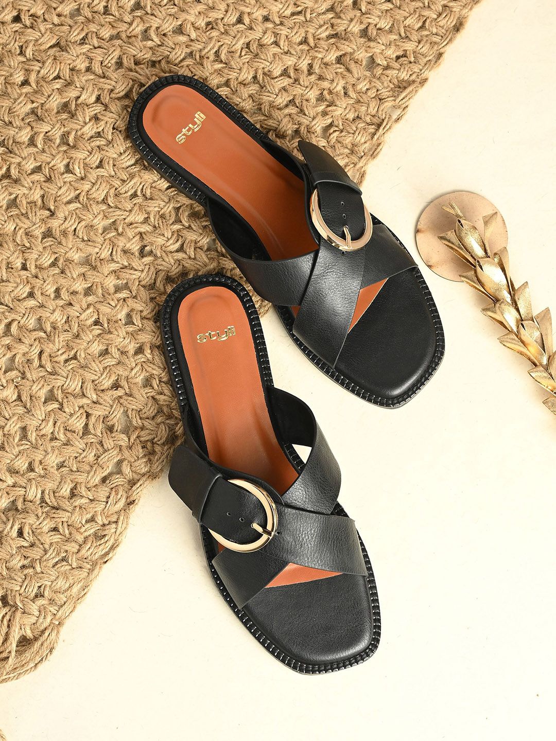 Styli Women Embellished Casual Open Toe Flats Buckles-picture-29