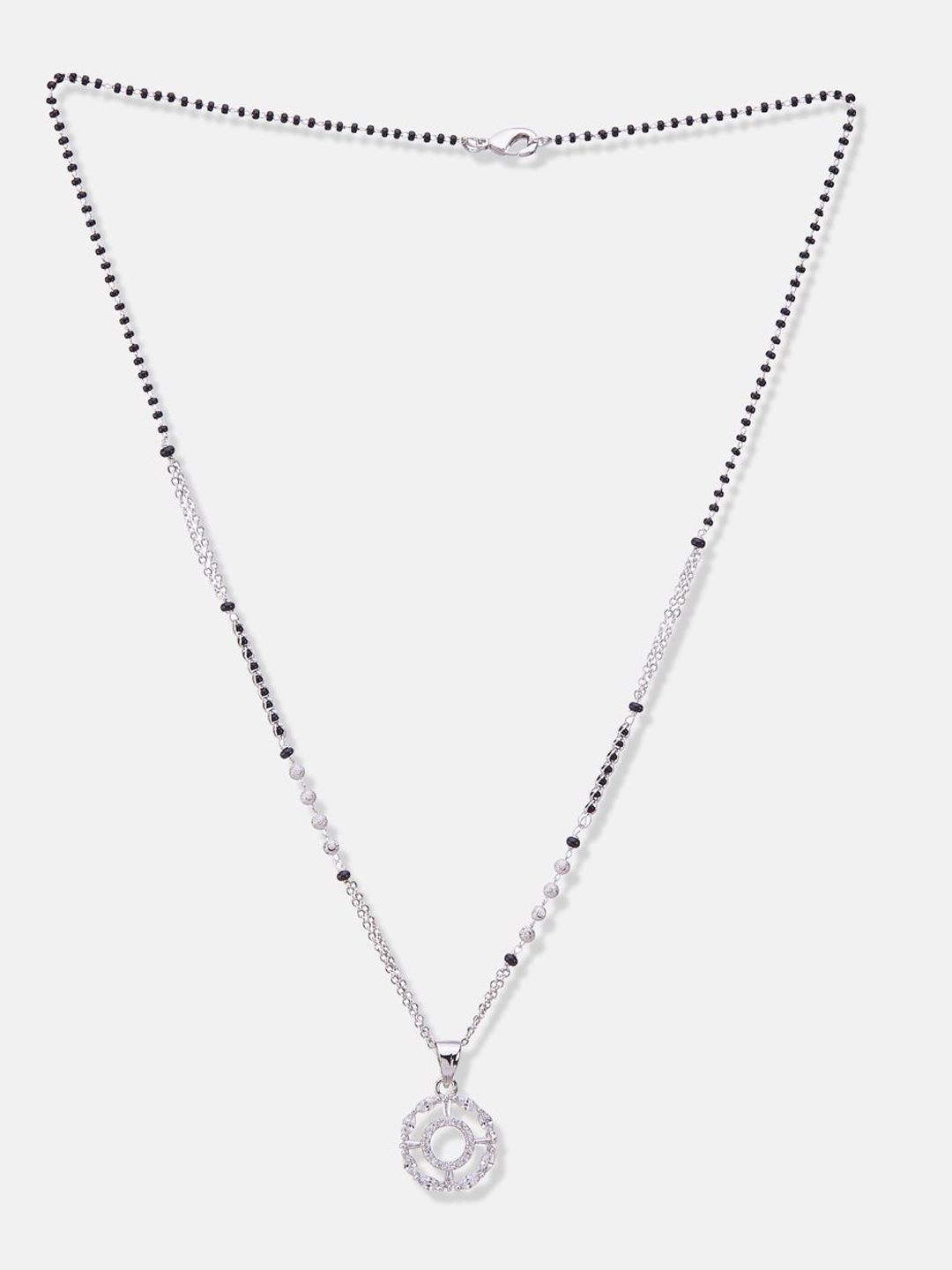 ATIBELLE Set of 2 Silver-Plated Cubic Zirconia Studded & Beaded Mangalsutras