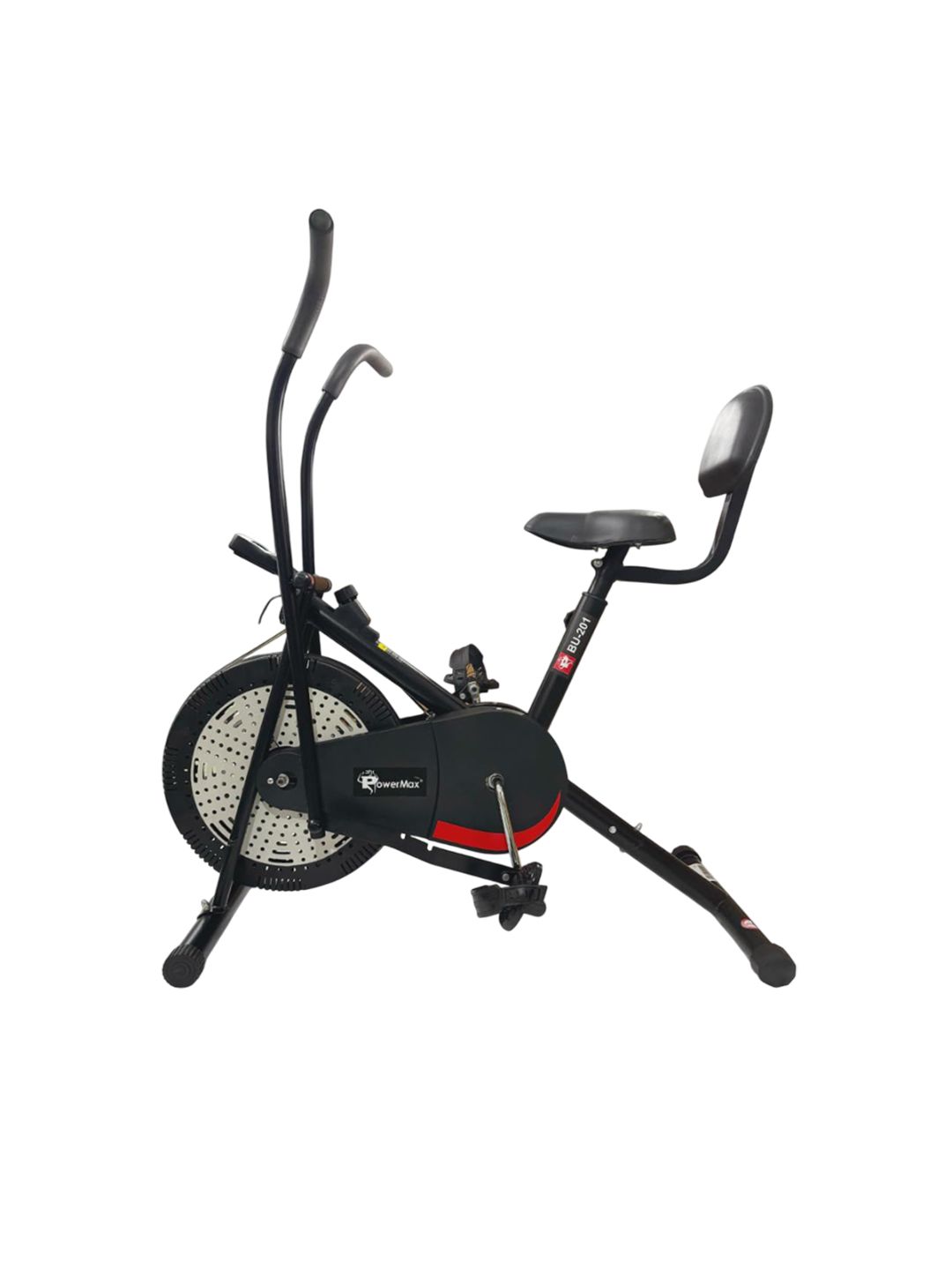 PowerMax Fitness Black BU-201 Adjustable Seat Dual Action Air Bike With Back Support
