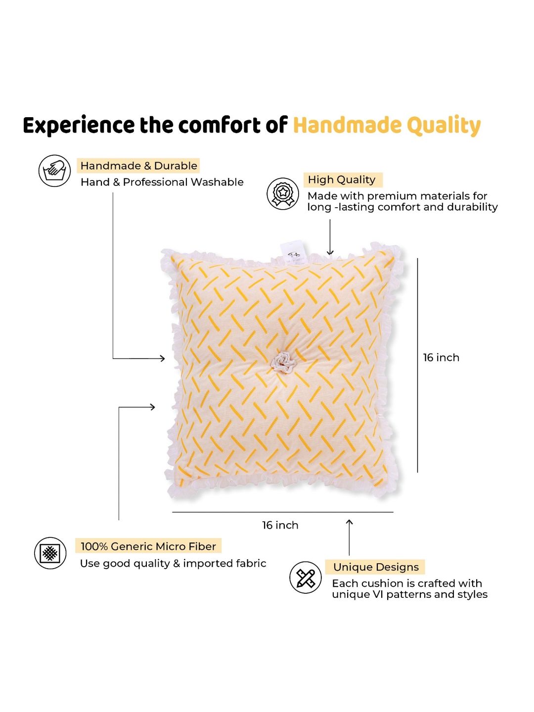 SH Creation and Handlooms Yellow & White Self-Designed Pre-FilledCushions-picture-20