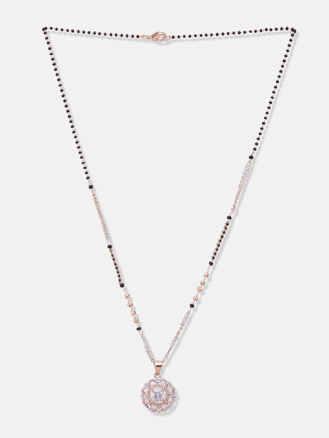 ATIBELLE Set of 2 Rose Gold-Plated Cubic Zirconia Studded & Beaded Mangalsutras