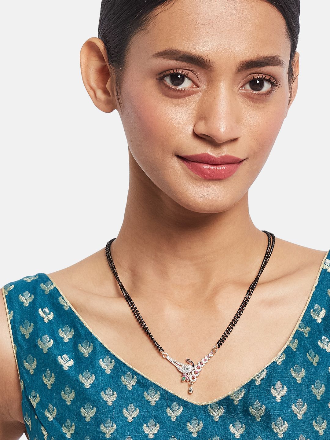 ATIBELLE Set of 2 Rose Gold-Plated Cubic Zirconia Studded & Beaded Mangalsutras