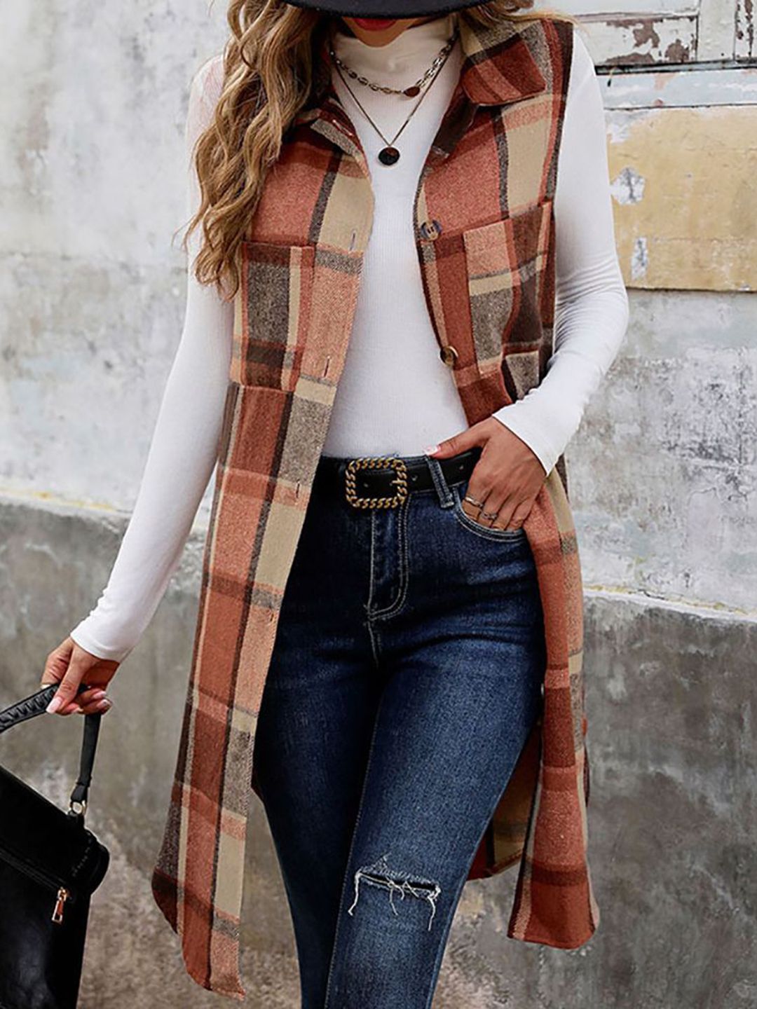 StyleCast x Revolte Women Checked Single-Breasted Overcoat