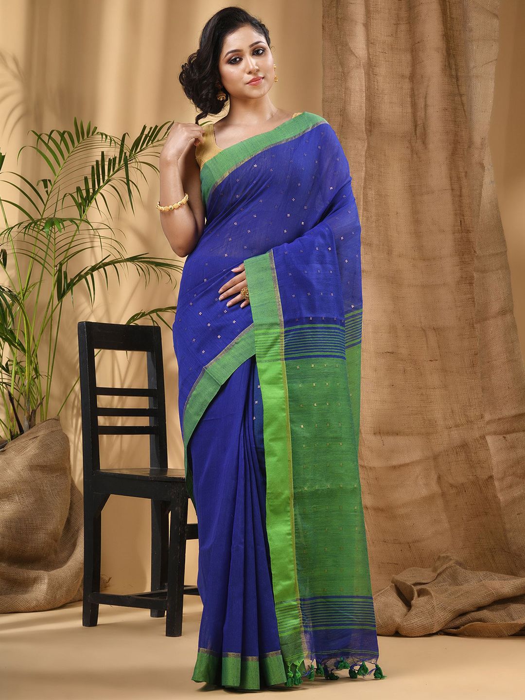 DESH BIDESH Ethnic Motifs Sequinned Taant Saree-picture-41