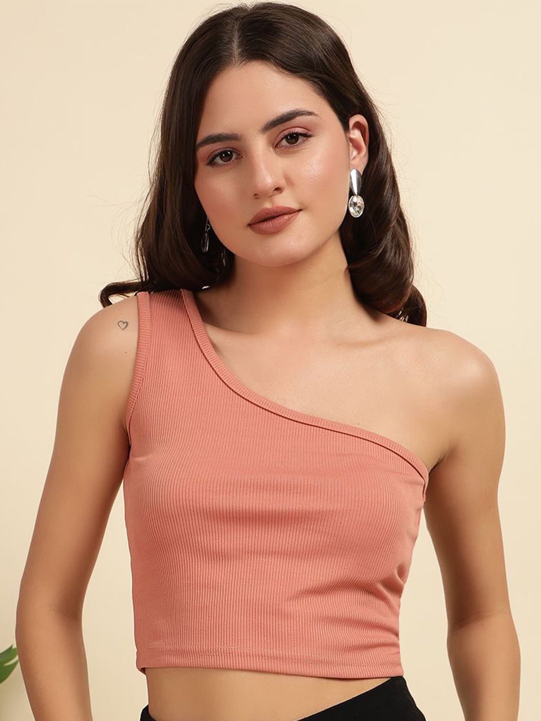 CORSICA Women Solid One Shoulder Crop Top-image-4