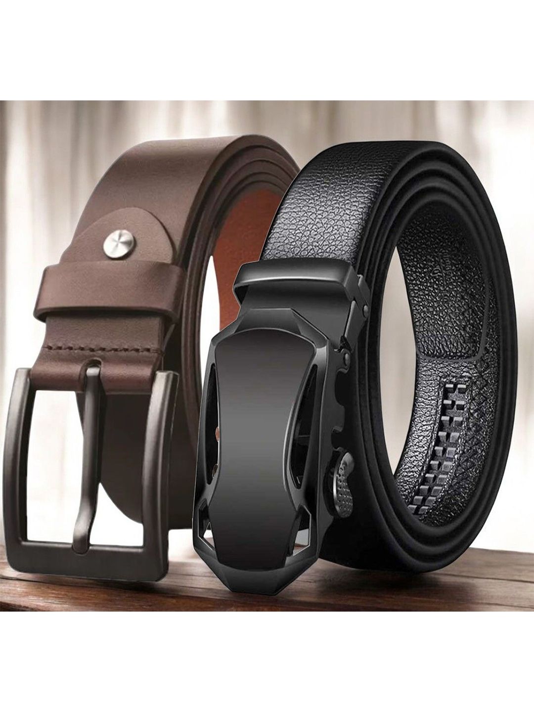 The Roadster Lifestyle Co. Pack Of 2 Geninue Leather Textured Formal Belts-picture-30
