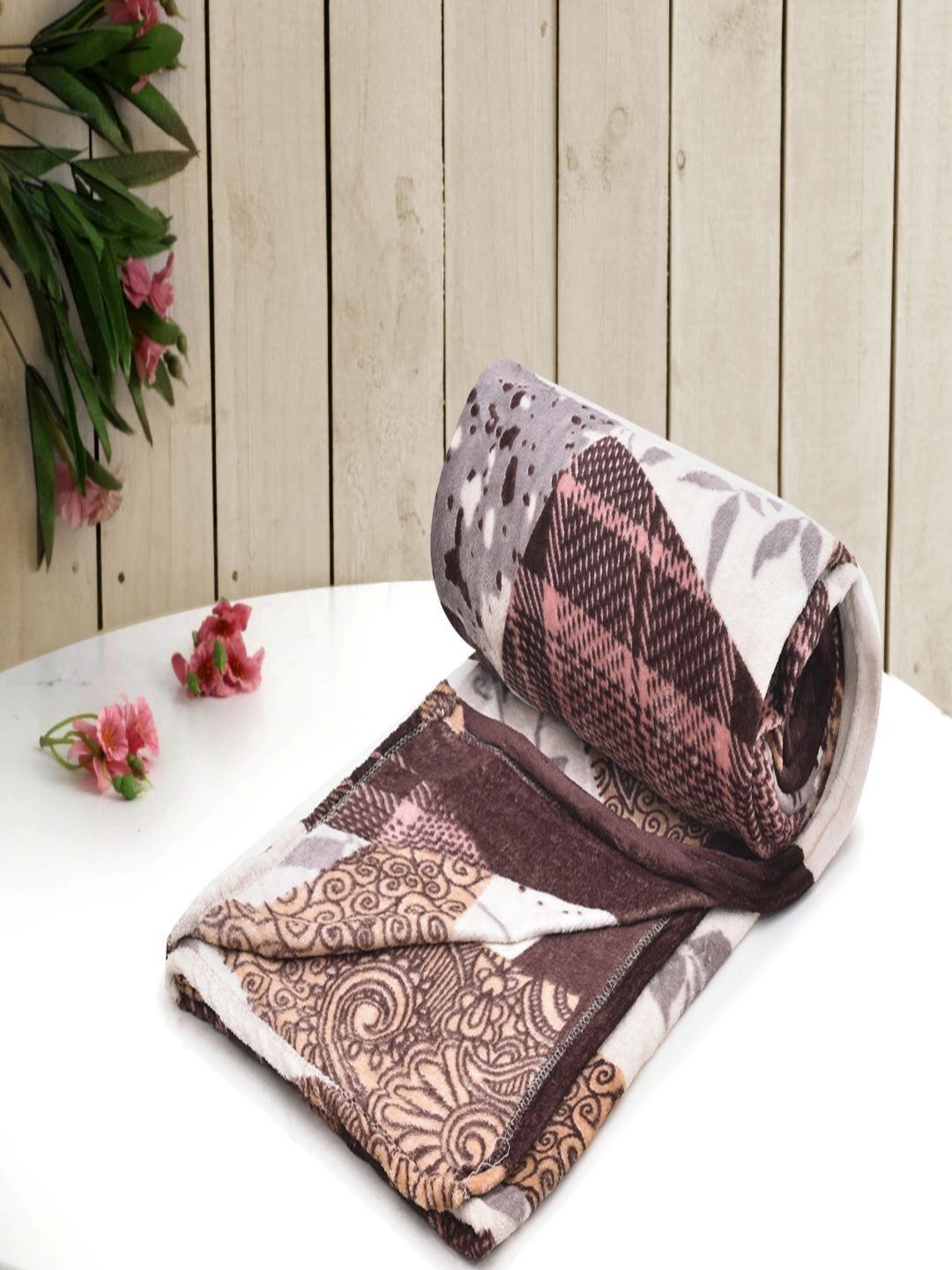 RRC Brown Floral Printed AC Room 300 GSM Double Bed Dohar With 2 Pillow Covers-picture-41