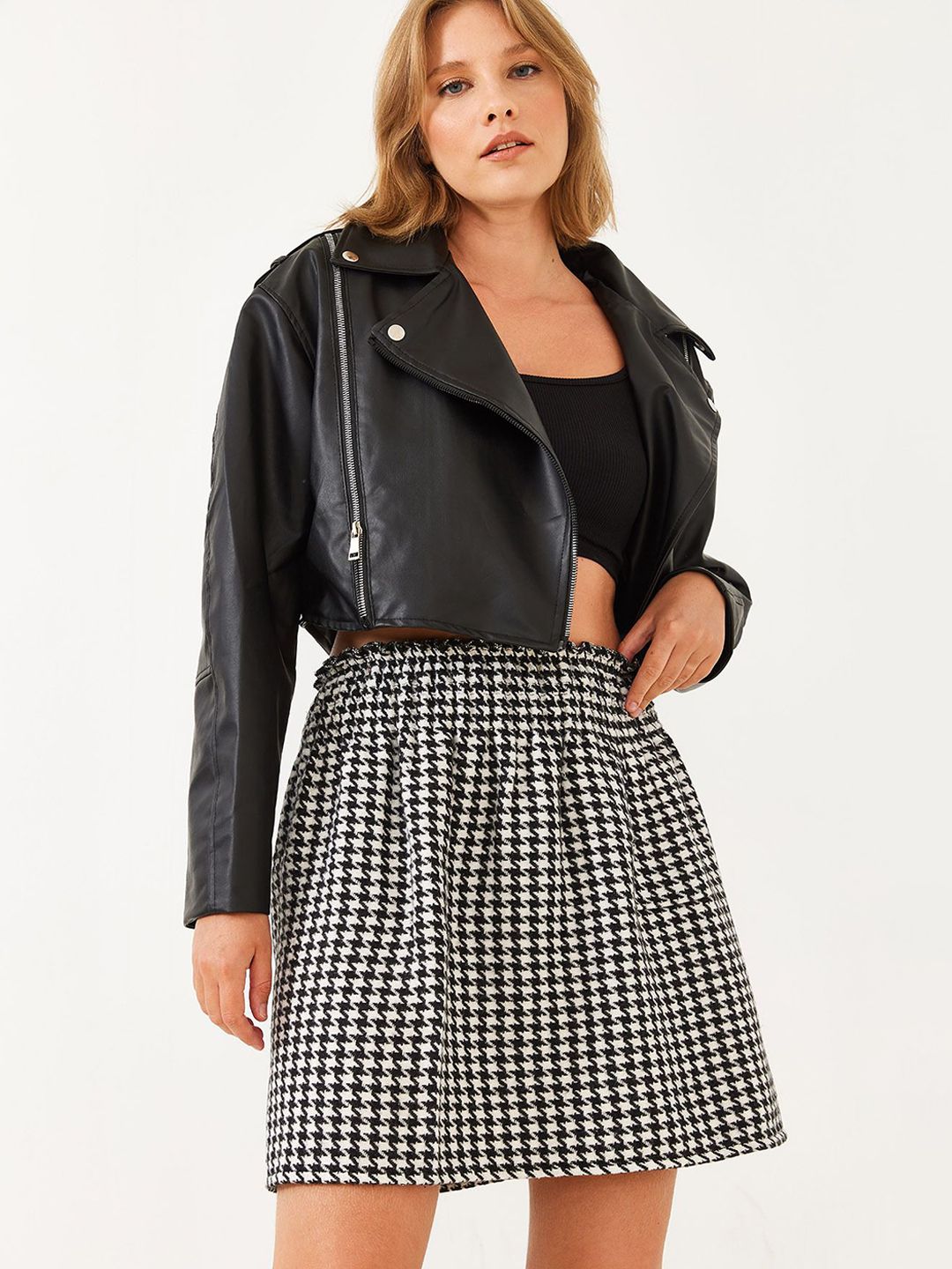 BIANCO LUCCI Checked A-line Mini Skirt-image-22