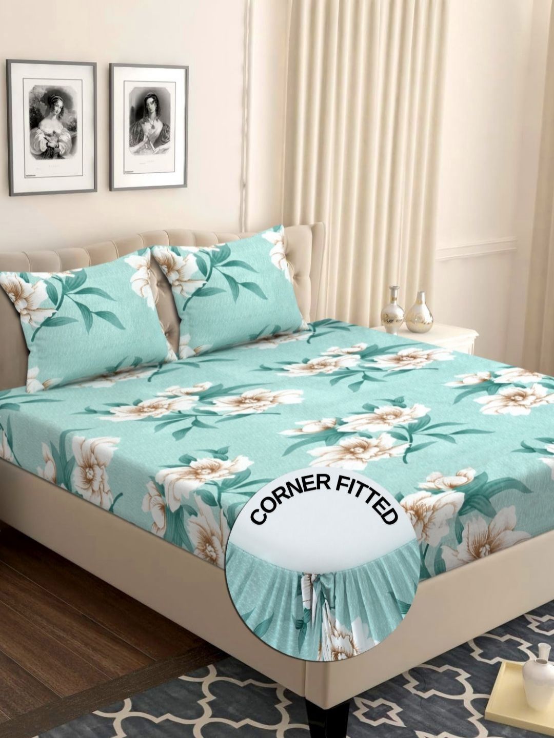 bsb home Green & Beige Floral Printed Microfiber 210 TC Queen Bedsheet Set 1.82 m x 1.98 m-image-49