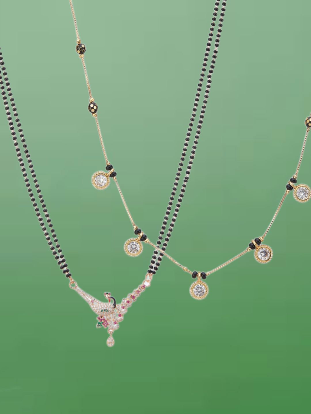 ATIBELLE Set Of 2 Rose Gold-Plated Cubic Zirconia Studded Mangalsutras