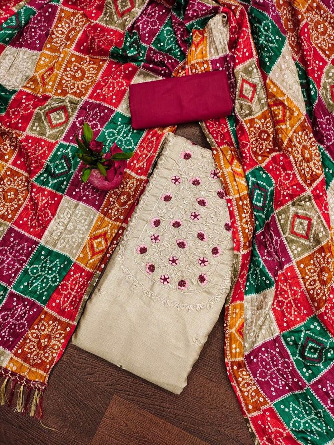 KALINI Floral Embroidered Unstitched Dress Material