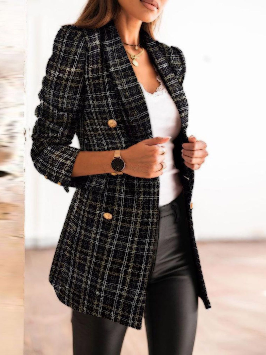 StyleCast Women Checked Longline Tailored Jacket