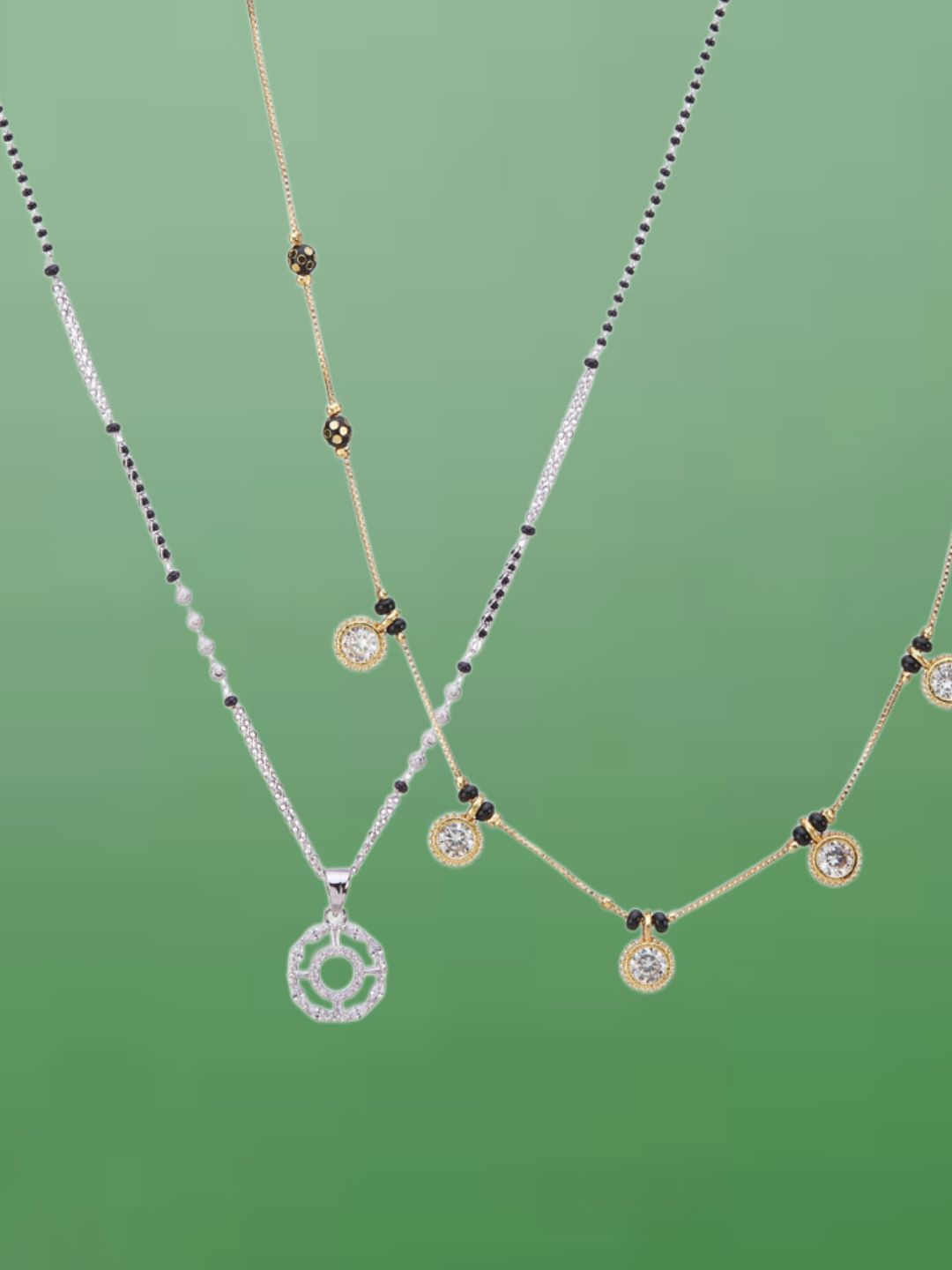 ATIBELLE Set of 2 Gold & Silver-Plated Cubic Zirconia Studded Mangalsutras
