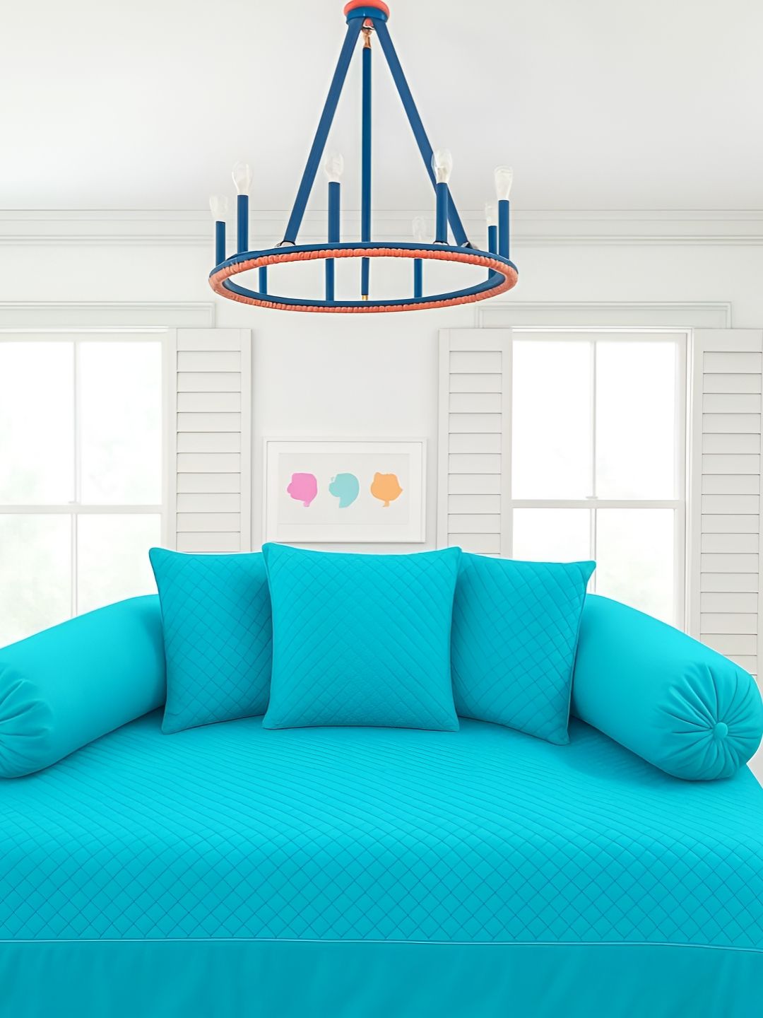 Bajo's 6-Pcs Turquoise Blue Quilted DiwanSet-picture-34