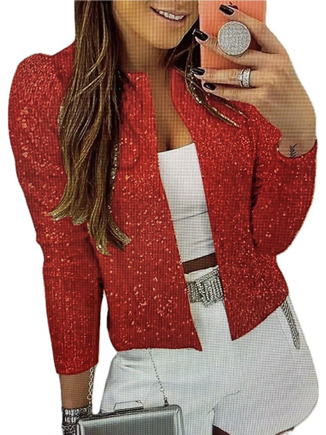 StyleCast Maroon Sequinned Embellished Long Sleeves Tailored Jacket