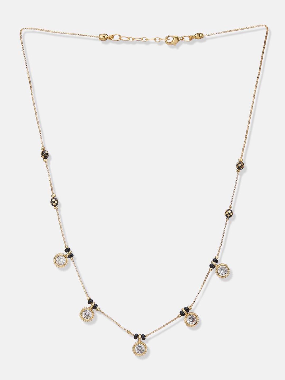 ATIBELLE Set of 2 Gold-Plated Cubic Zirconia Stone Studded & Beaded Mangalsutras