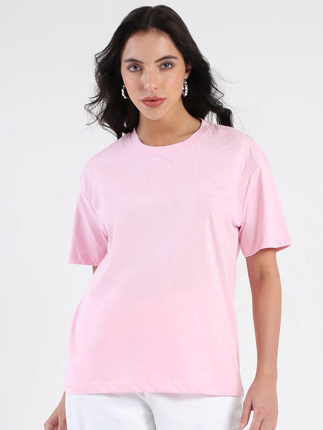 Madame Women Solid Round Neck Cotton Top-picture-10