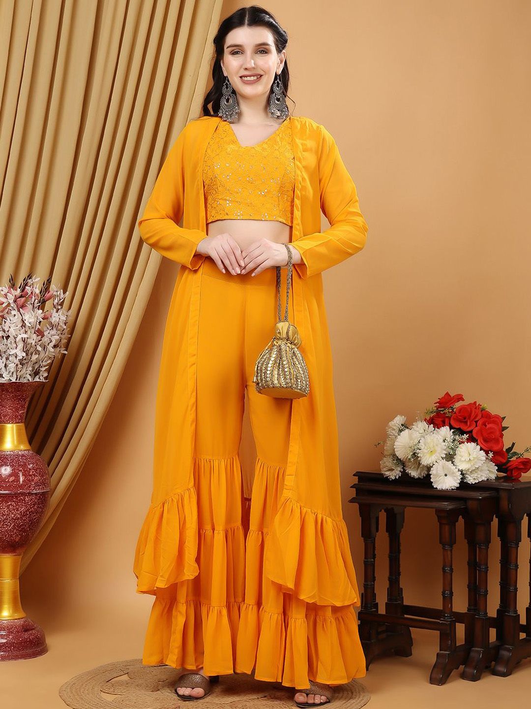 Louis Bayrad Embellished Sequinned Top With Sharara & Shrug Co-Ords-picture-38