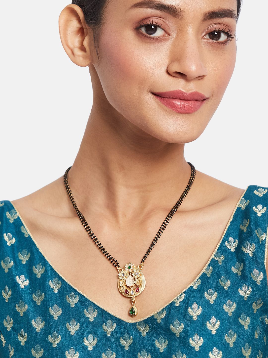 ATIBELLE Set Of 2 Gold-Plated Cubic Zirconia Studded Mangalsutras