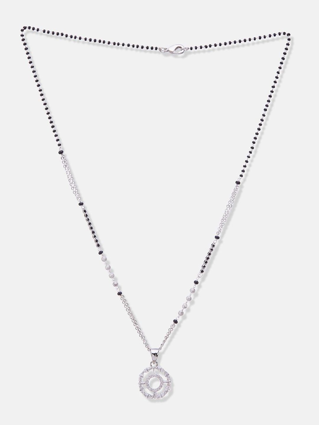 ATIBELLE Set Of 2 Silver-Plated Cubic Zirconia Studded Mangalsutras