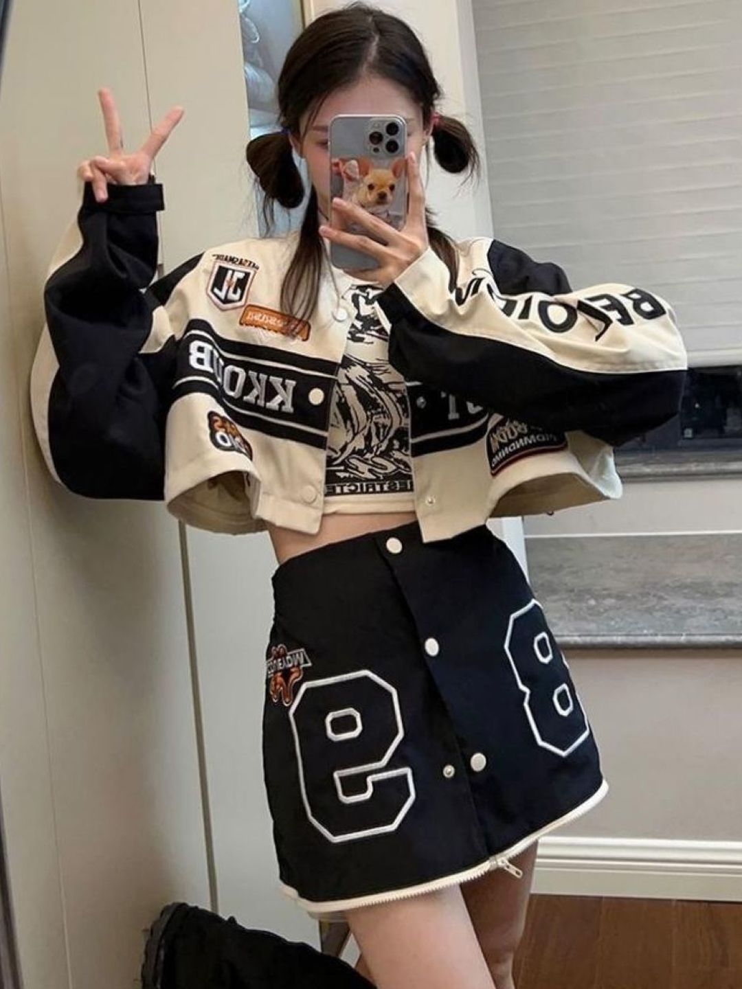 KPOP Women Typography Crop Open Front Jacket