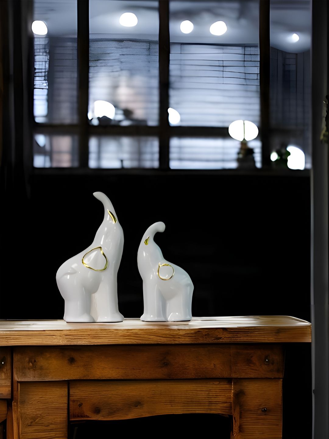 Art Street White And Gold Toned 2 Pieces Elephant Figurine Ceramic Showpiece-picture-27