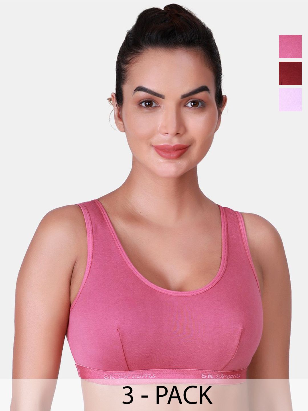 SKDREAMS Pack of 3 Full Coverage Non Padded Non-Wired Workout Bra