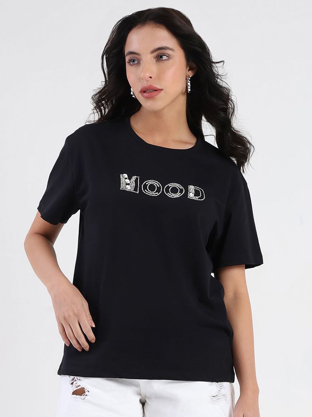 Madame Women Black Typography Printed Cotton Top-picture-12