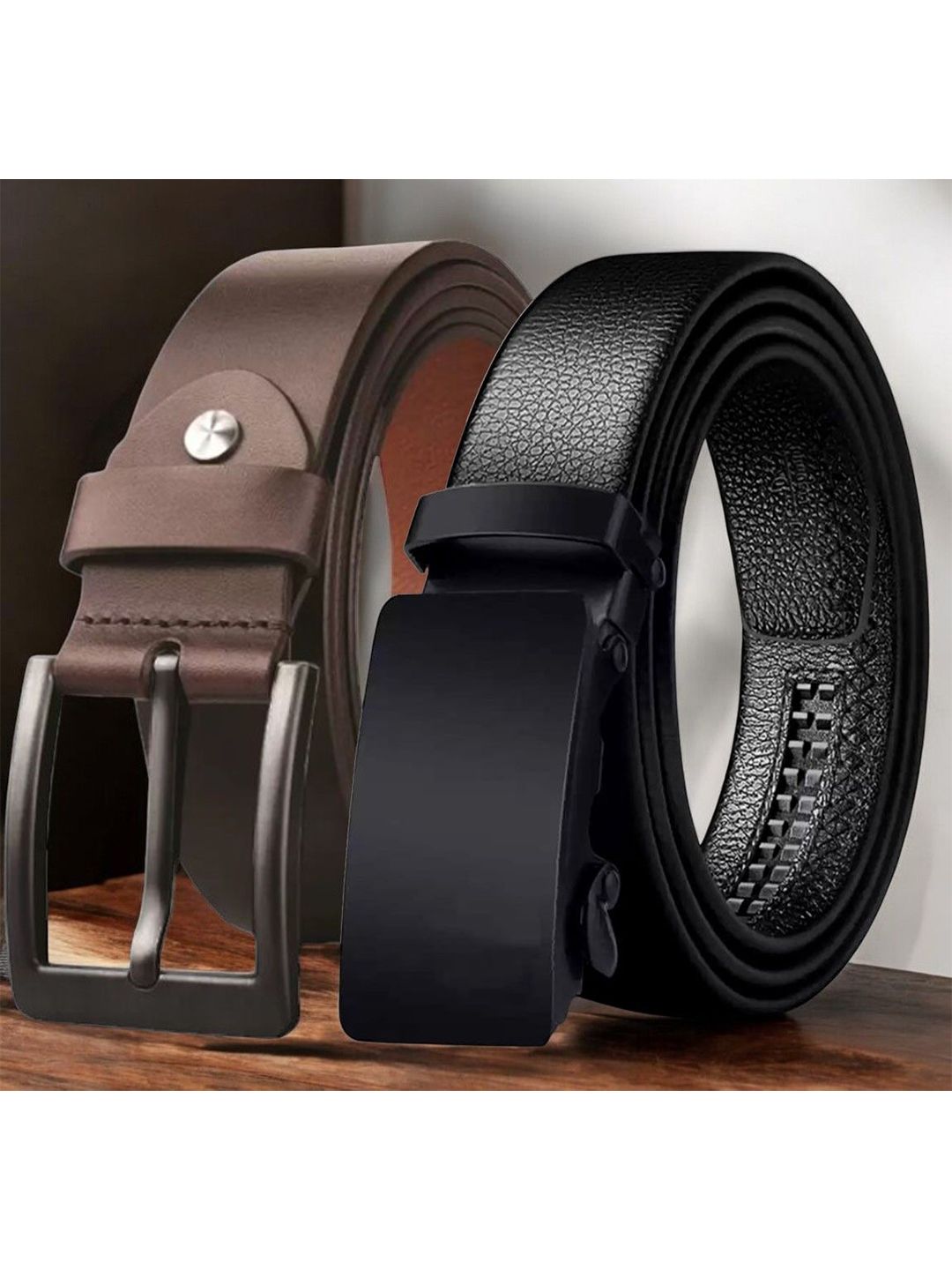 The Roadster Lifestyle Co Set Of 2 Leather Textured Formal Belts-picture-40
