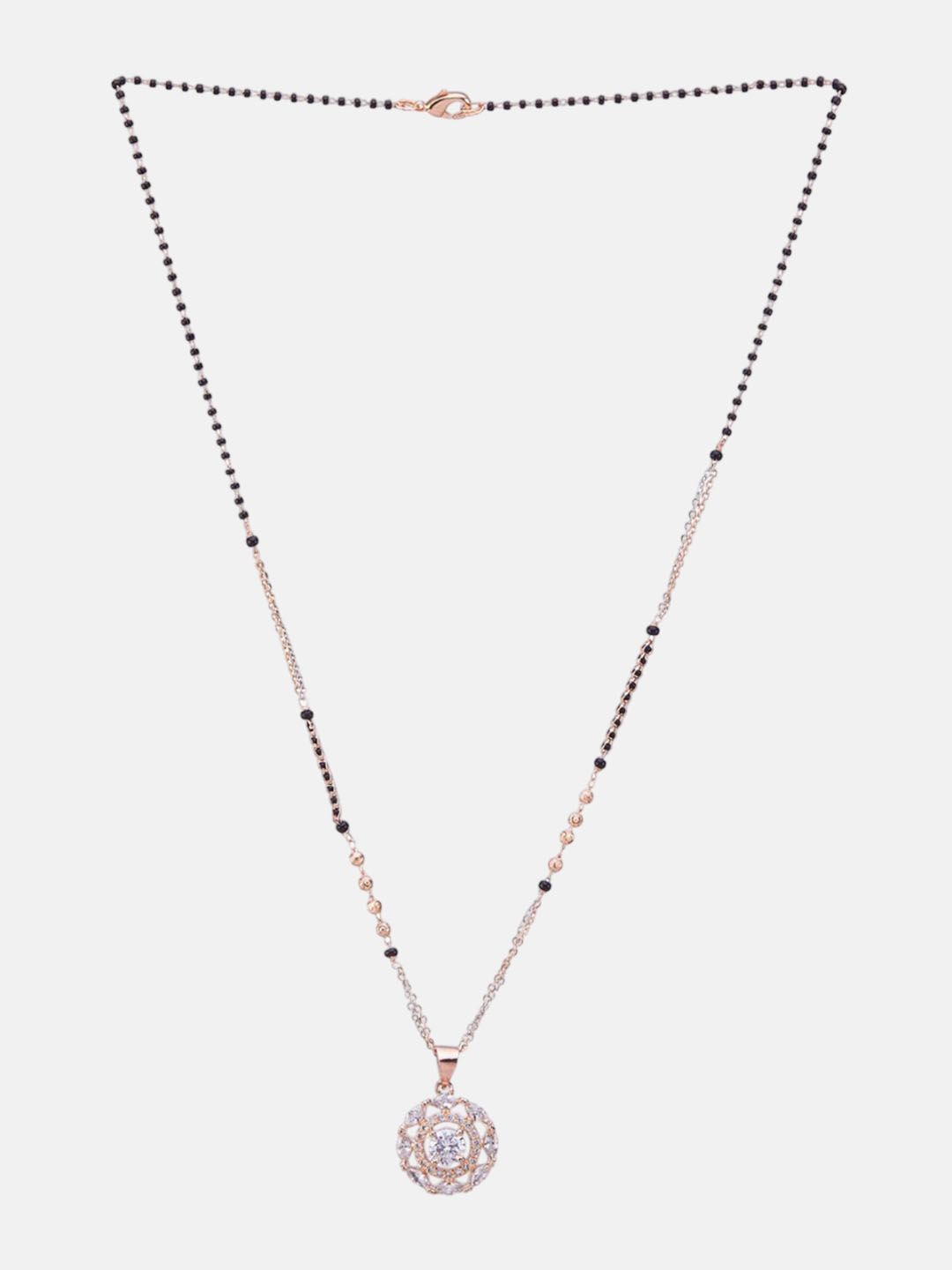 ATIBELLE Set of 2 Rose Gold & Gold-Plated Cubic Zirconia Studded & Beaded Mangalsutras