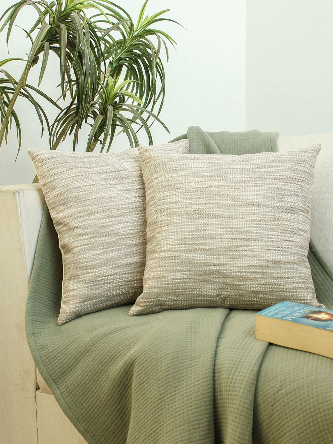 HOMPRIN Cream 2 Pieces Abstract Printed Square Cotton Cushion Cover-picture-24