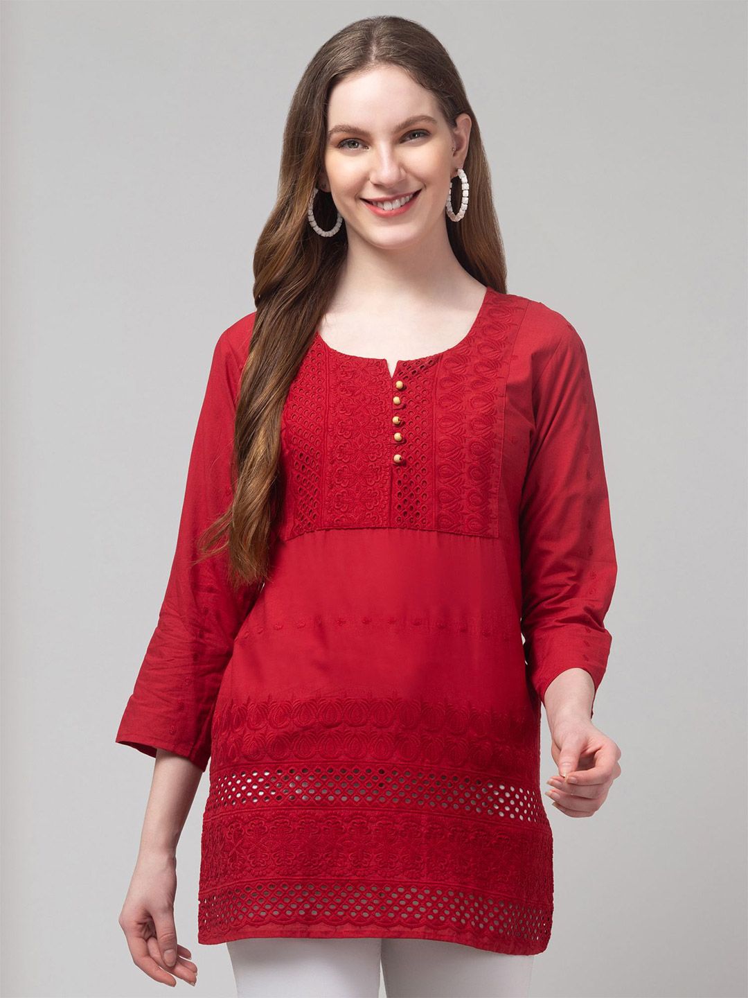 CROWN KING Women Embroidered Chikankari Pure Cotton Chikankari Kurti-image-2