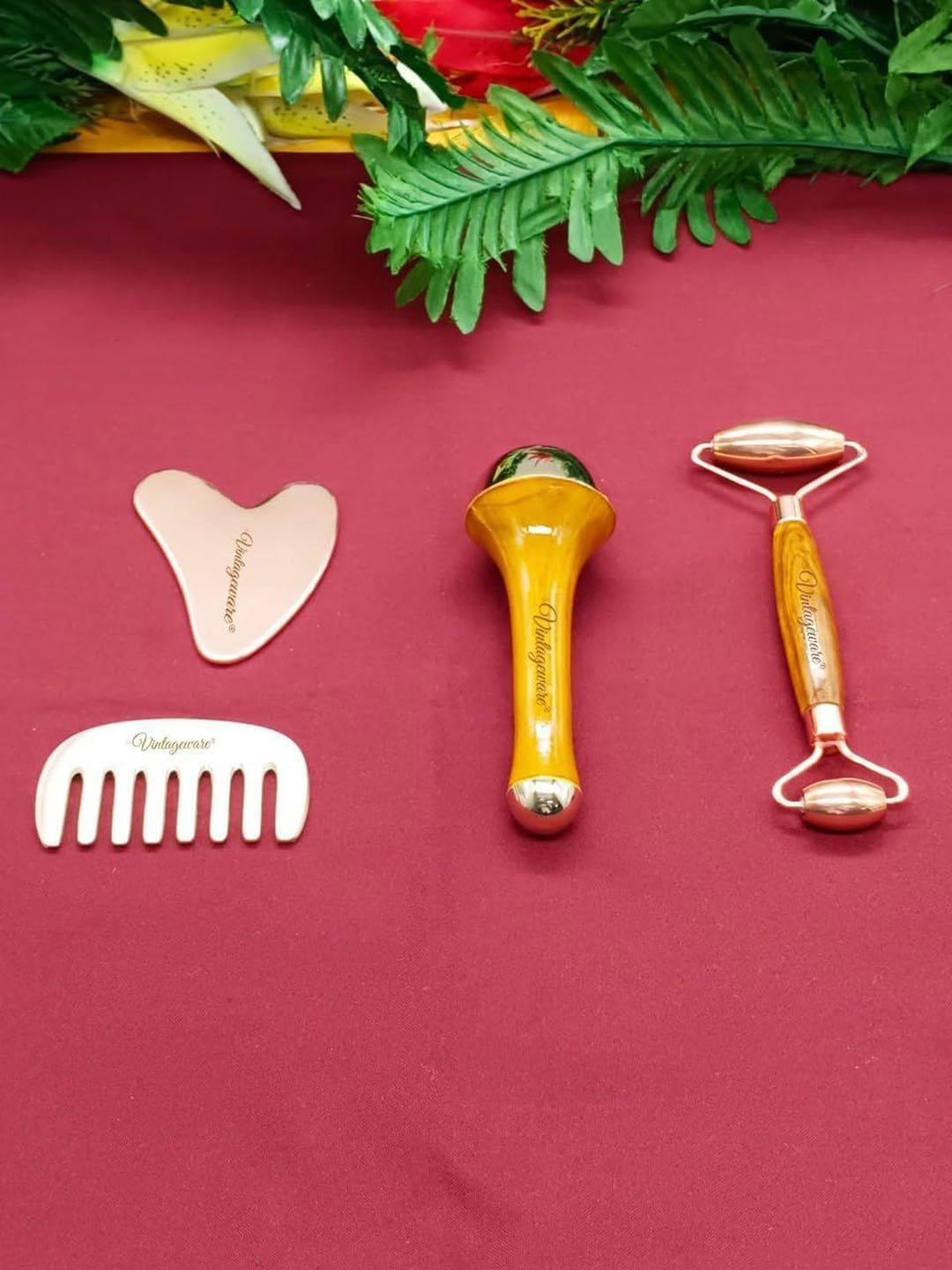 Vintageware Set Of 4 Gua Sha Face Roller Comb & Wand Double Side Beauty Tool-image-3