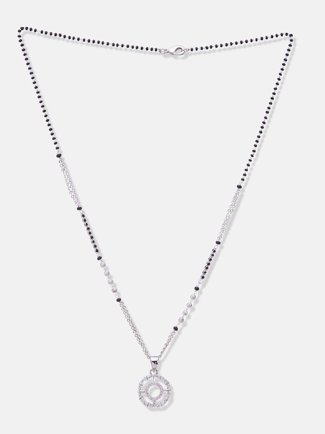 ATIBELLE Set of 2 Silver-Plated Cubic Zirconia Studded & Beaded Mangalsutras