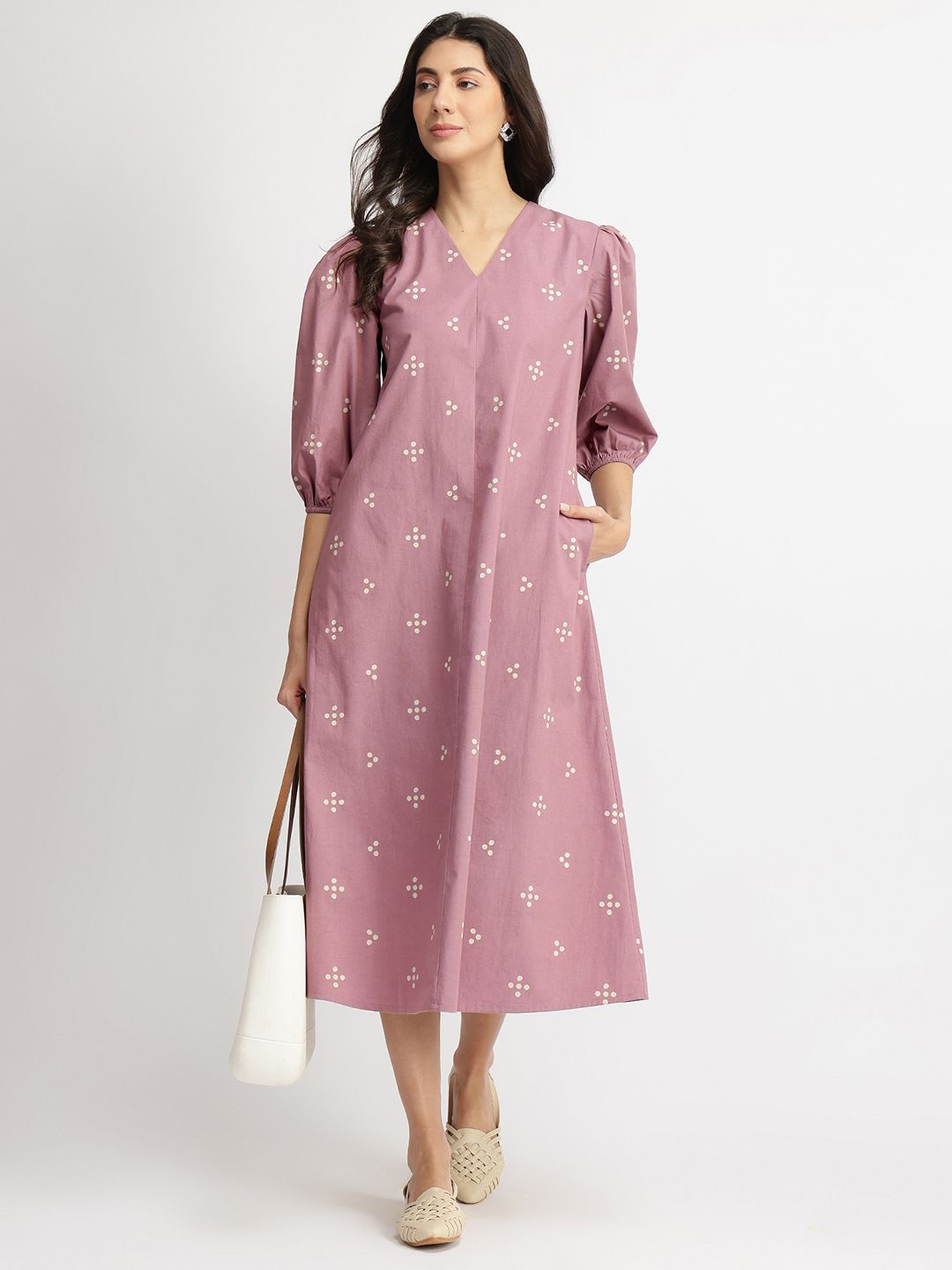 Pink Fort Women Cotton Tribal Print A-Line Dress-picture-14