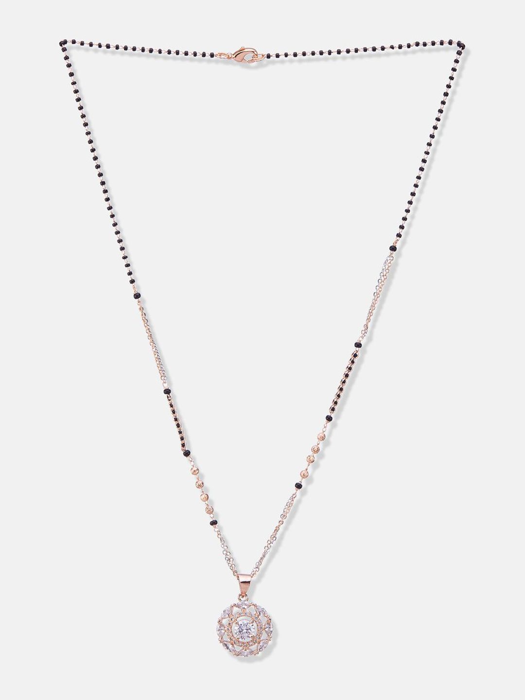 ATIBELLE Set of 2 Rose Gold & Silver-Plated Cubic Zirconia Studded & Beaded Mangalsutras