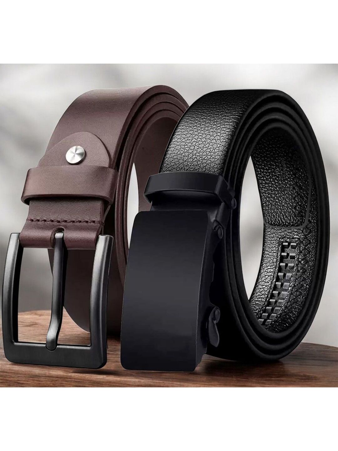 The Roadster Lifestyle Co. Men Set Of 2 Leather Textured Formal Belts-picture-48
