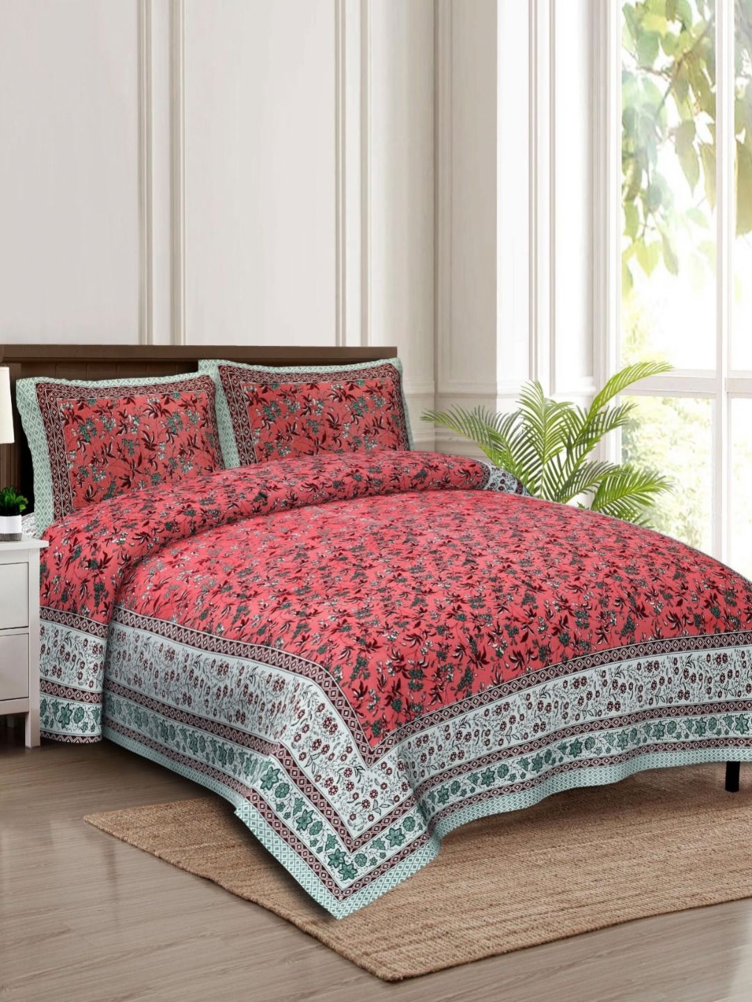 Rudra Bazaar Pink & Brown Ethnic Motifs 210 TC King Cotton Bedsheet 2.75 m x 2.30 m-picture-29