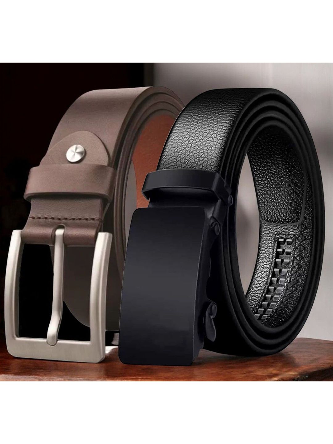 The Roadster Lifestyle Co. Men Set Of 2 Geninue Leather Textured Formal Belts-picture-33