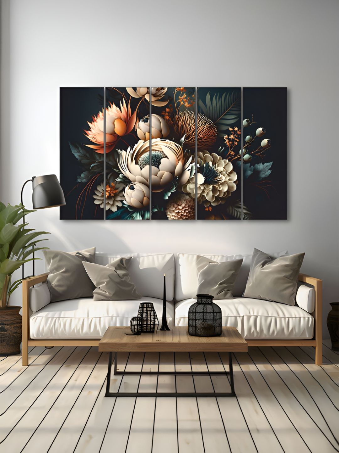 The Castle Decor Black & Beige 5 Pieces Floral And Botanical Wooden Wall Arts-picture-27